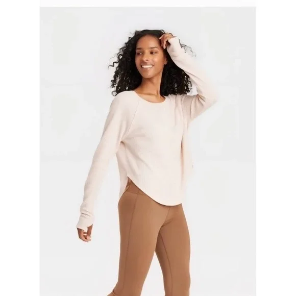 JoyLab Women's Top Size Large Waffle Long Sleeve Loose Fit Beige Size XL NWT - Picture 3 of 10